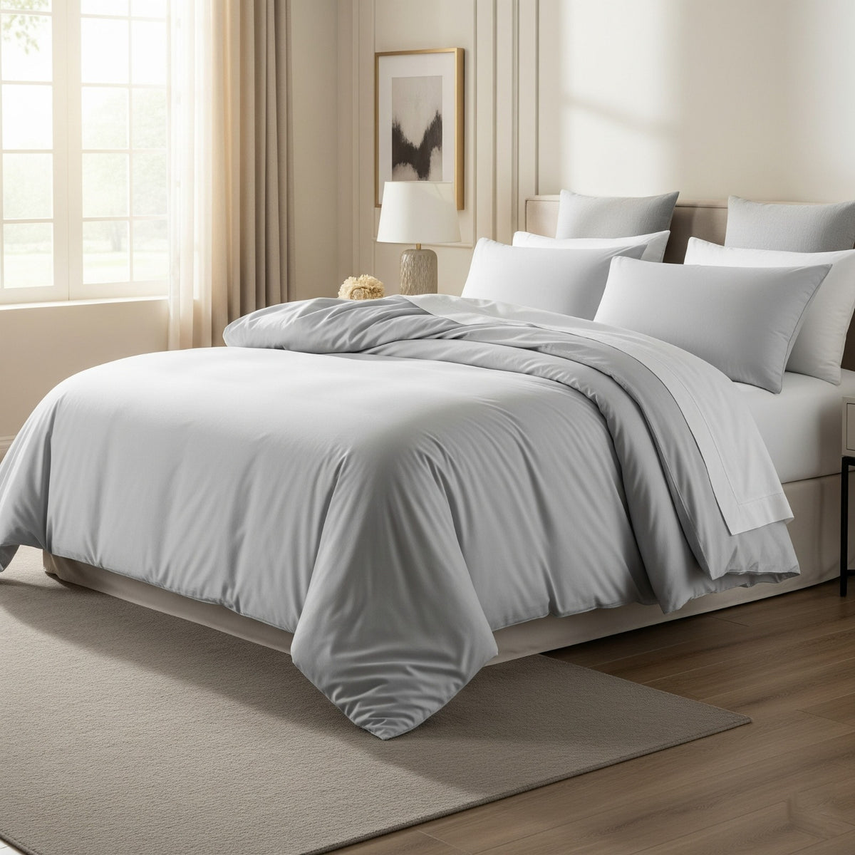 Funda de Duvet gris 100% algodón de 300 hilos Incluye dos sobrefundas.
