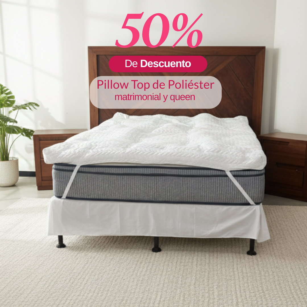 Pillow top de poliéster, 100% hipoalergénico 50% OFF